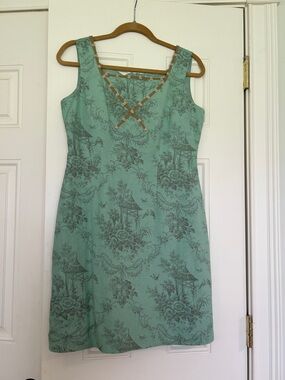 Jessica Howard Mint Green Floral Toile Mini Dress with Lattice Neck